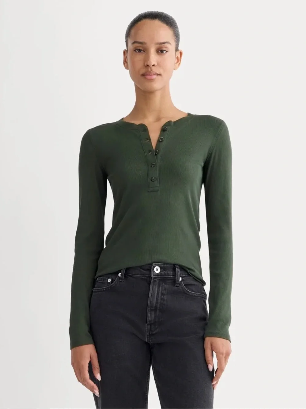 Everlane The Luxe Rib Henley Dark Forest Supima Cotton Size S NWOT